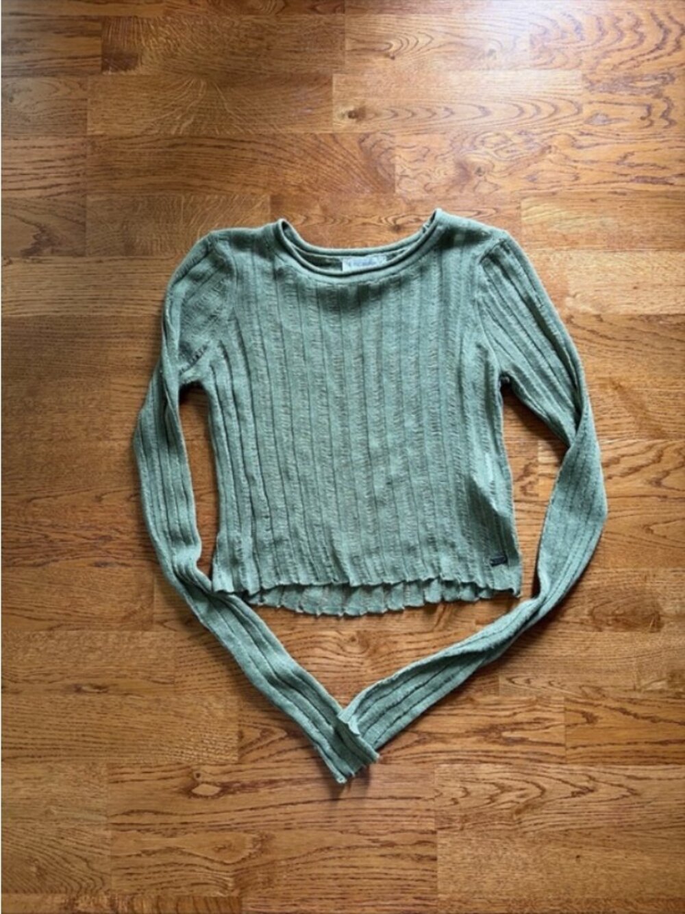 Pull & Bear Pacific Republic Ribbed Open Knit Sweater Olive Army Green XS Slash